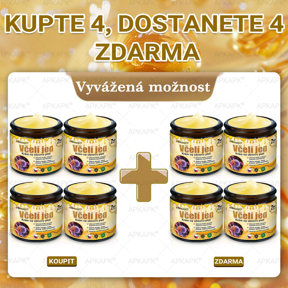 👩⚕️ Dermatologicky testováno 🐝 APKAPK® Včelí jed krém pro obnovu pleti – péče o vrásky, jizvy, skvrny a nedokonalosti