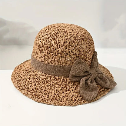 🏖️👒Elegantní pletený slaměný klobouk s mašlí