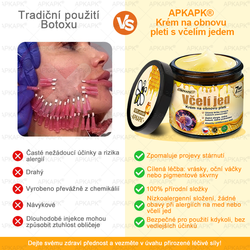 👩‍⚕️ Dermatologicky testováno 🐝 APKAPK® Včelí jed krém pro obnovu pleti – péče o vrásky, jizvy, skvrny a nedokonalosti