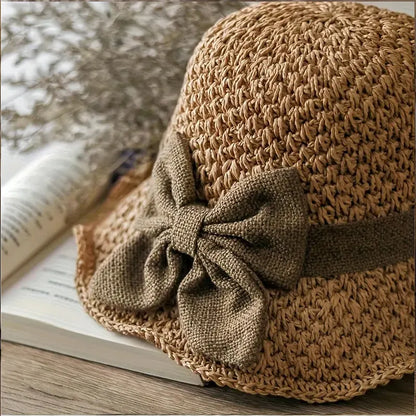 🏖️👒Elegantní pletený slaměný klobouk s mašlí