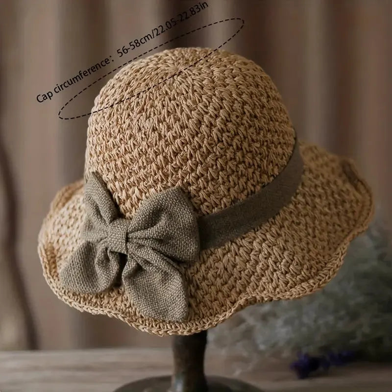 🏖️👒Elegantní pletený slaměný klobouk s mašlí