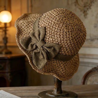 🏖️👒Elegantní pletený slaměný klobouk s mašlí