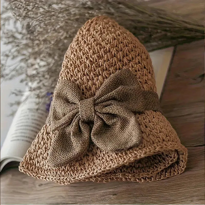 🏖️👒Elegantní pletený slaměný klobouk s mašlí