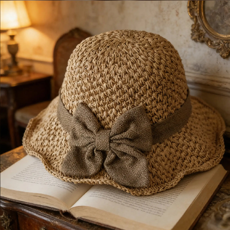 🏖️👒Elegantní pletený slaměný klobouk s mašlí